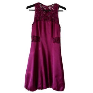 Rebecca Taylor 100% Silk Dress Pink Womens 6 Bubble Hem Lace Trim Sleeveless